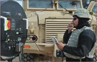 U.S. Soldier using an Acoustic Hailing Device